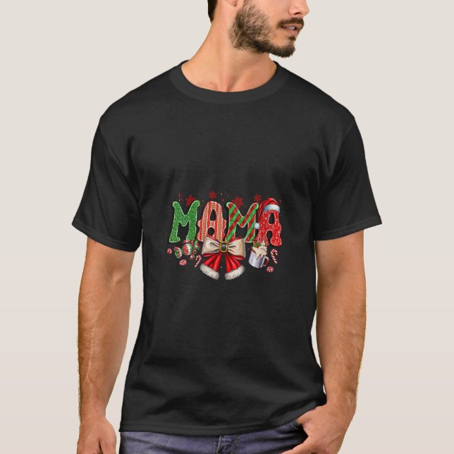 T-shirt Womens Christmas Mama Leopard Mama Claus Candy Can (Devant)