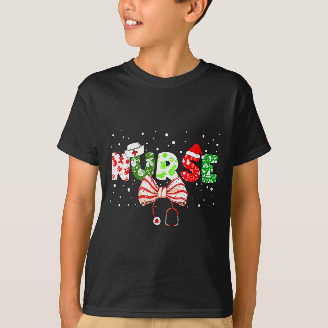 T-shirt Womens Christmas Nurse Stethoscope Xmas Coquette B (Devant)