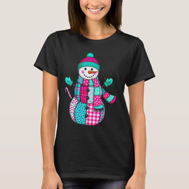 T-shirt Womens Christmas Patchwork Snowman Preppy Retro Me (Devant)