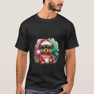 T-shirt Womens Christmas Rottweiler Dog Sweater Hot Cocoa 