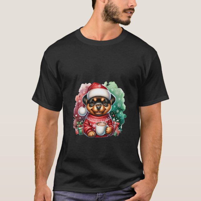 T-shirt Womens Christmas Rottweiler Dog Sweater Hot Cocoa  (Devant)