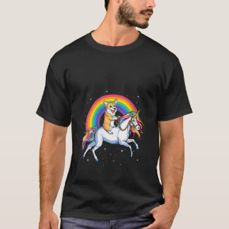 T-shirt Womens Corgi Riding Unicorn Girls Kids Rainbow Gif