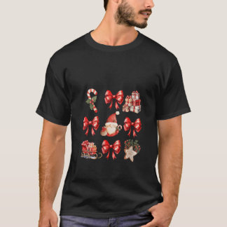 T-shirt Womens Cute Coquette Bows Christmas Santa Gingerbr