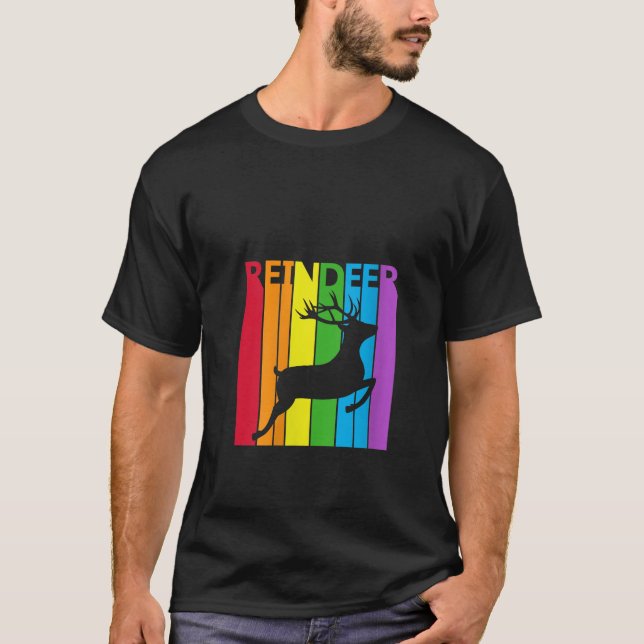 T-shirt Womens Cute Rainbow Reindeer animal Lover V Neck  (Devant)