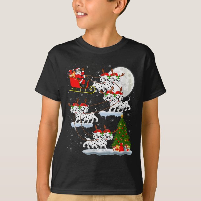 T-shirt Womens Dalmatian Dog Santa Sleigh Flying Funny Mag (Devant)
