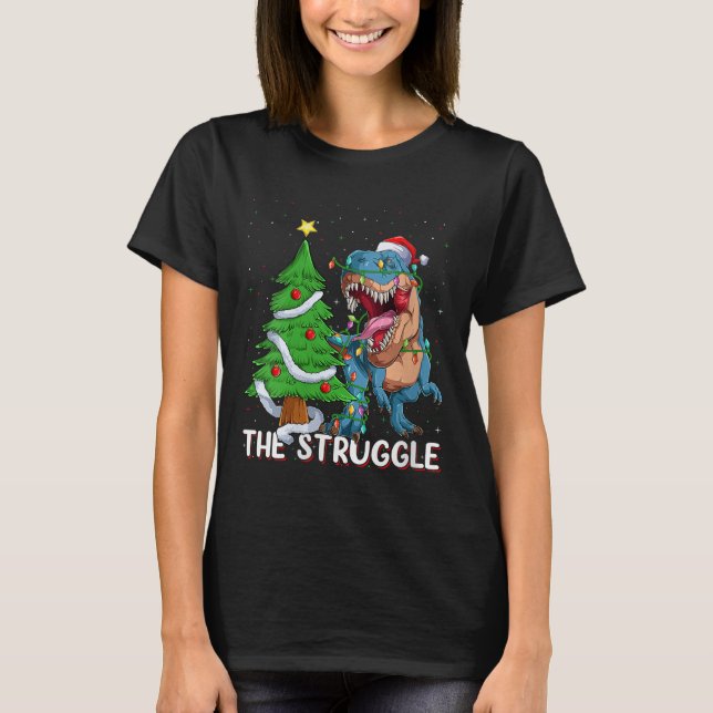 T-shirt Womens Dinosaur Xmas Lights Funny T-rex Dino Men B (Devant)