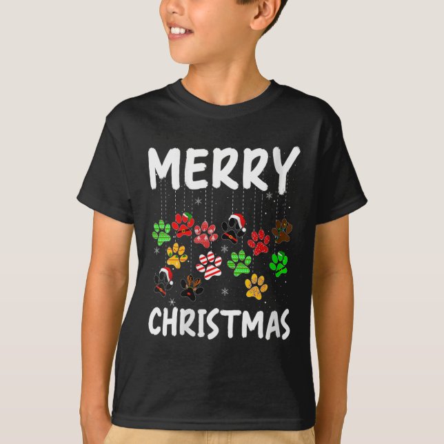 T-shirt Womens Dog Paw Merry Christmas Pajamas Puppy Dog L (Devant)