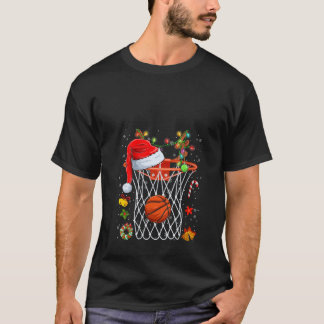 T-shirt Womens Funny Basketball Basket Reindeer Santa Hat 