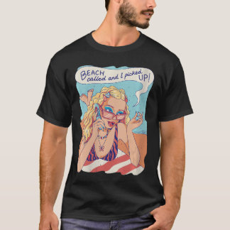 T-shirt Womens Funny Girl On Beach Comic Strip Design Old 