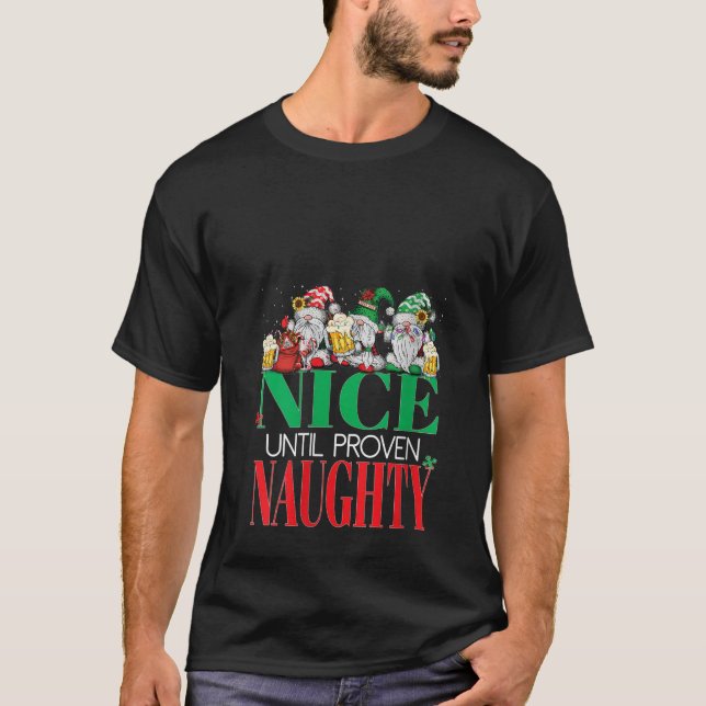 T-shirt Womens Funny Nice Until Proven Naughty Santa Xmas  (Devant)