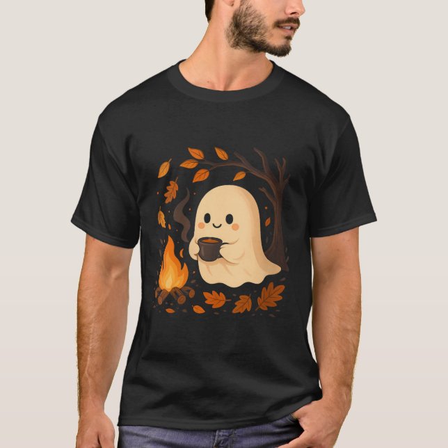 T-shirt Womens Ghost By Campfire With Mug V-neck  (Devant)