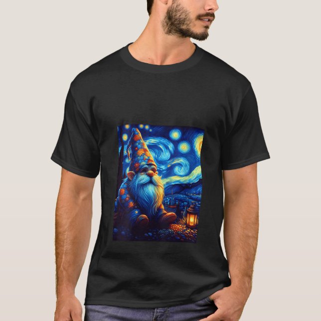 T-shirt Womens Gnome Under Starry Night Sky Art Graphic Bi (Devant)