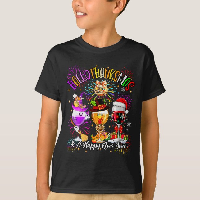 T-shirt Womens Hallothanksmas &amp; A Happy New Year Firew (Devant)