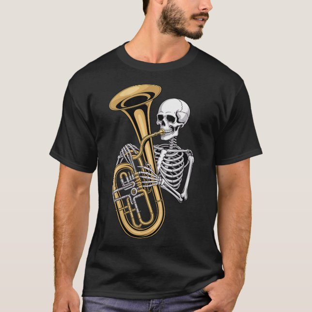 T-shirt Womens Halloween Skeleton Tuba Tubist V-neck  (Devant)