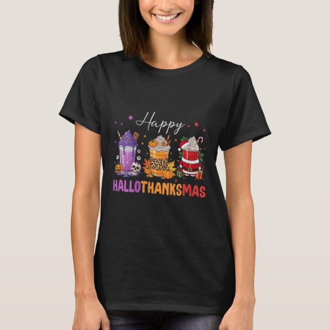 T-shirt Womens Happy Hallothanksmas Halloween Thanksgiving (Devant)
