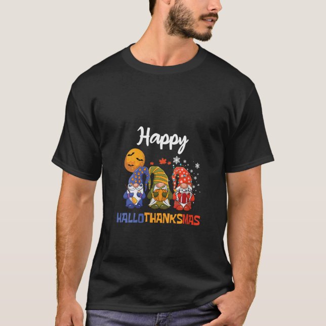 T-shirt Womens Happy Hallothanksmas Thanksgiving Christmas (Devant)