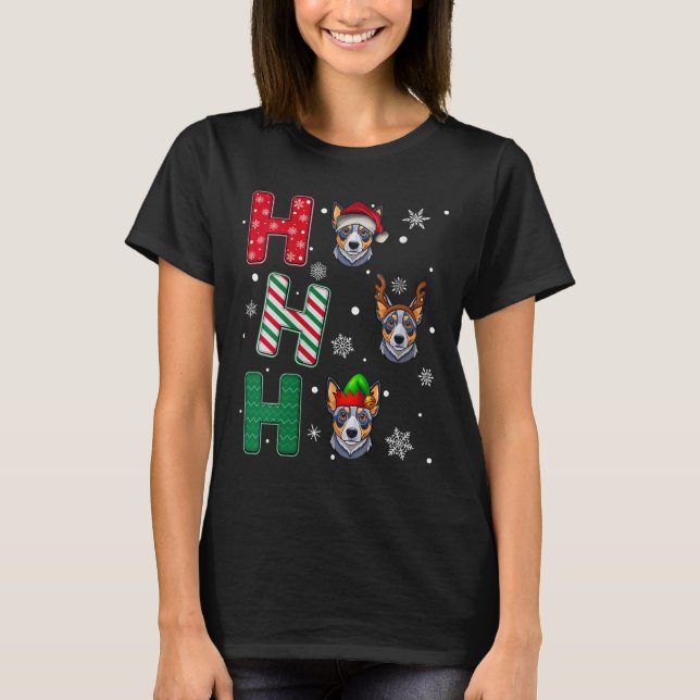 T-shirt Womens Ho Ho Ho Blue Heeler Dog Matching Christmas (Devant)