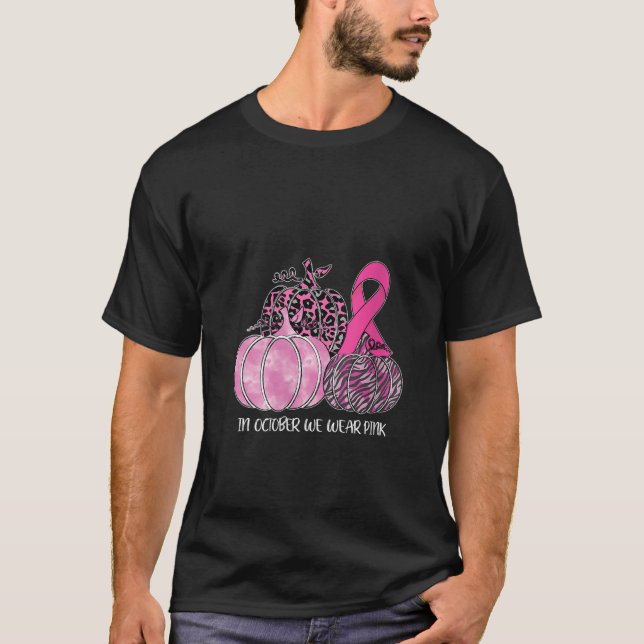 T-shirt Womens In October We Wear Pink Ribbon Pumpkin Brea (Devant)