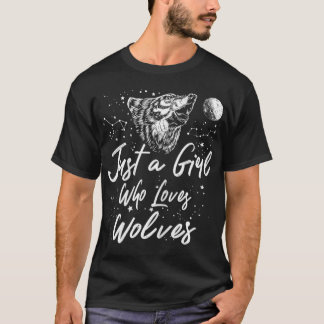 T-shirt Womens Just a Girl who Loves Wolves Cute Lover of