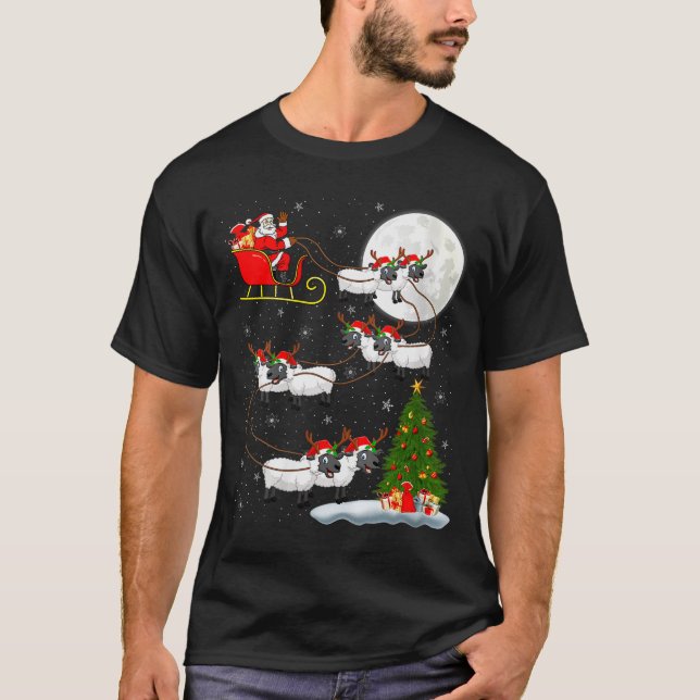 T-shirt Womens Lambs Sheep Santa Sleigh Flying Funny Magic (Devant)