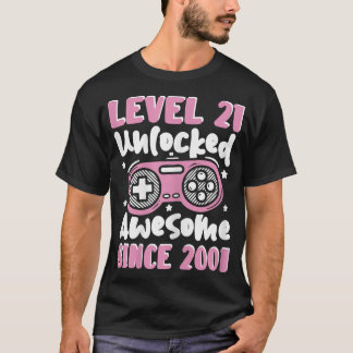 T-shirt Womens Level 21 Unlocked Awesome 2001 21th Birthda