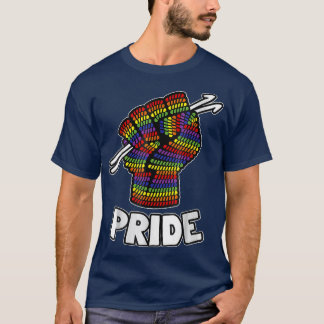 T-shirt Womens LGBT Gay Pride Month Crochet Yarn Rainbow V