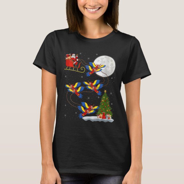 T-shirt Womens Macaw Parrots Santa Sleigh Flying Funny Mag (Devant)