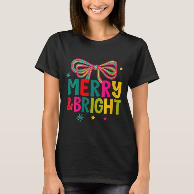 T-shirt Womens Merry And Bright Christmas Crew 2025 Funny  (Devant)