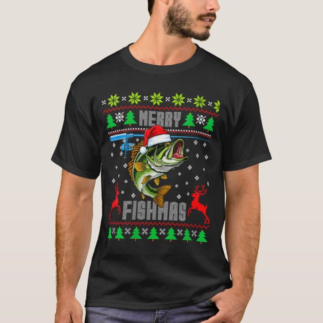 T-shirt Womens Merry Fishmas B Fish Fishing Funny Ugly Chr (Devant)