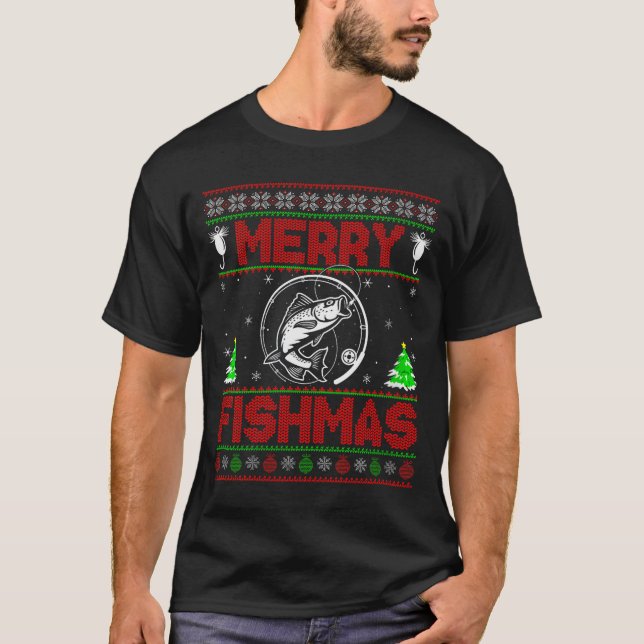 T-shirt Womens Merry Fishmas B Fish Fishing Ugly Christmas (Devant)
