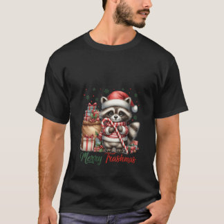 T-shirt Womens Merry Trashmas Cute Santa Raccoon Lover Can