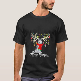 T-shirt Womens Merry Woofmas Siberian Husky Reindeer Chris