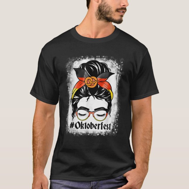 T-shirt Womens Oktoberfest Messy Bun Hair Pritzel allemand (Devant)