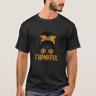 T-shirt Womens One Thankful Gigi Leopard Messy Bun Thanksg