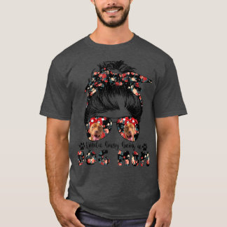 T-shirt Womens Pit bull Dog Mom Messy Bun Hair Glasses Pre