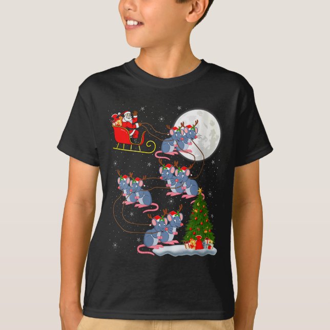 T-shirt Womens Rat Rodents Santa Sleigh Flying Funny Magic (Devant)