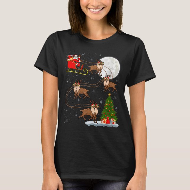 T-shirt Womens Reindeer Santa Sleigh Flying Funny Magical  (Devant)