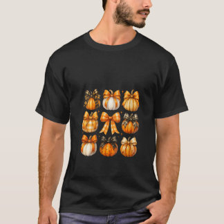 T-shirt Womens Retro Pumpkin Coquette Bows Fall Thanksgivi