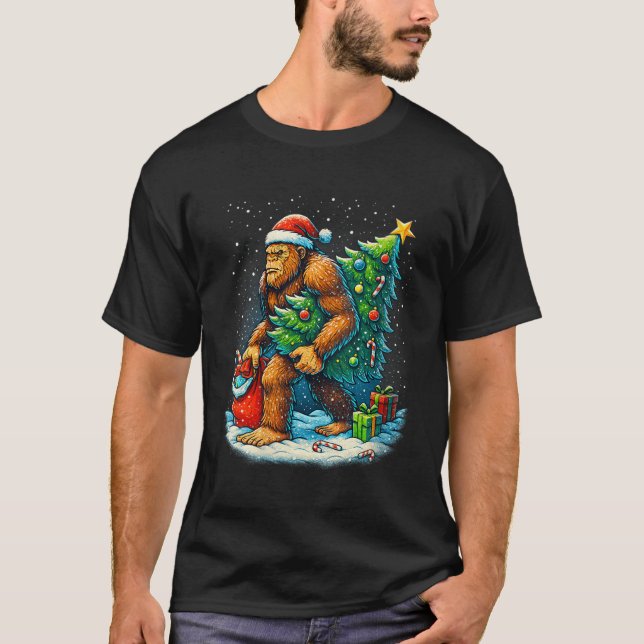 T-shirt Womens Santa Bigfoot Christmas Tree Sasquatch Xmas (Devant)