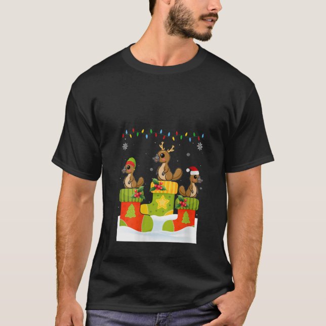 T-shirt Womens Santa Reindeer Elf Platypus in Christmas So (Devant)