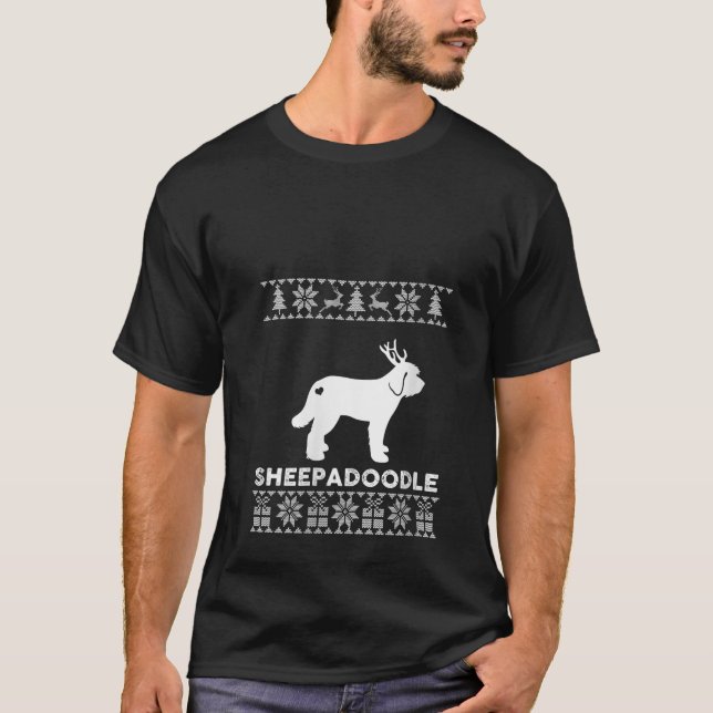 T-shirt Womens Sheepadoodle Dog Lover Xmas Reindeer Ugly C (Devant)