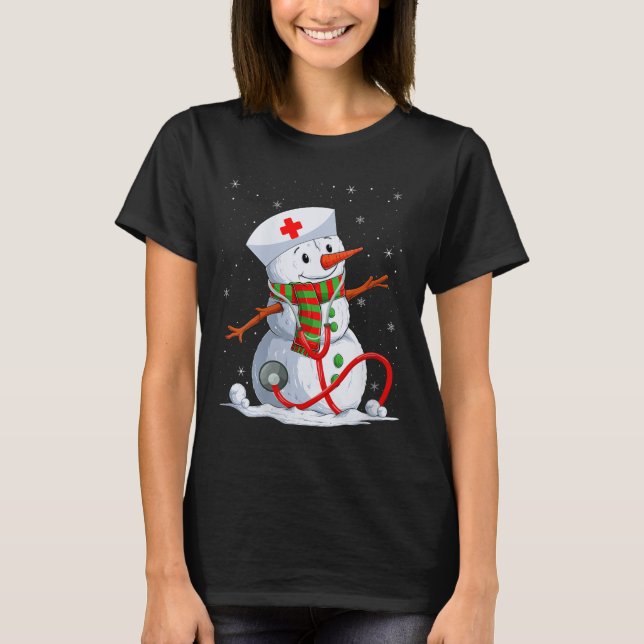 T-shirt Womens Snowman Nurse Christmas Stethoscope Nursing (Devant)