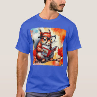 T-shirt Womens Squirrel Reading Comic Book On Autumn Branc