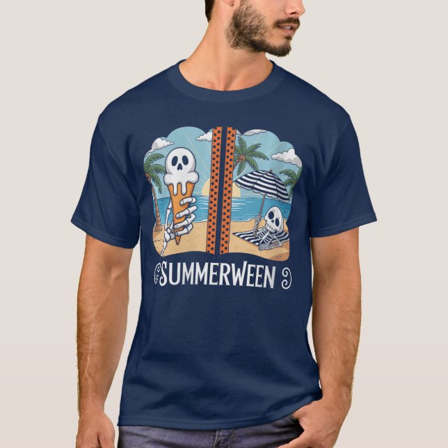 T-shirt Womens Summerween Skeleton Ghost Beach Party Hallo (Devant)