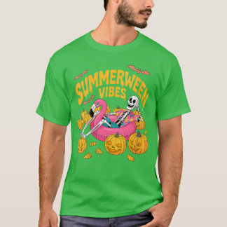 T-shirt Womens Summerween Vibes Skeleton Pumpkin Spooky Va