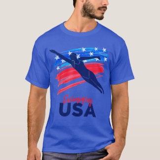 T-shirt Womens Swimming Supporteam Flag USA Pool Swimmer A