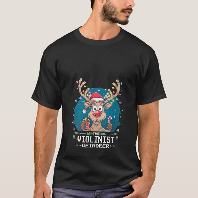 T-shirt Womens The Violinist Reindeer Christmas Matching F (Devant)