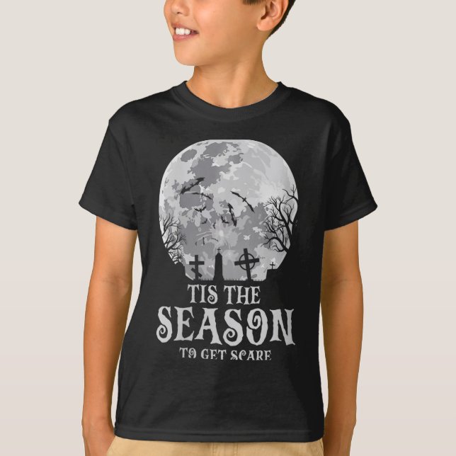 T-shirt Womens Tis The Season Y Haunted Moon Creepy Hallow (Devant)