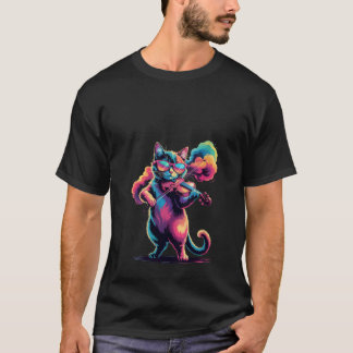 T-shirt Womens Violin Cat Poster Style Colorful Paint Spla