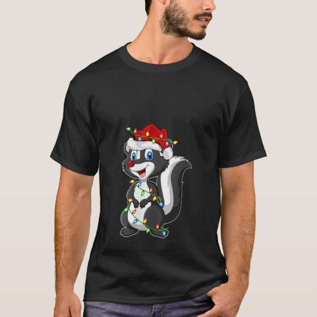 T-shirt Womens Xmas Lights Santa Hat Skunk Christmas V Nec (Devant)